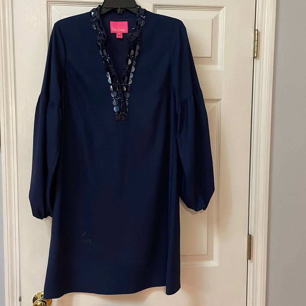 Lilly Pulitzer Women’s Navy Blue Sequined Long Sleeve Dress Size 10